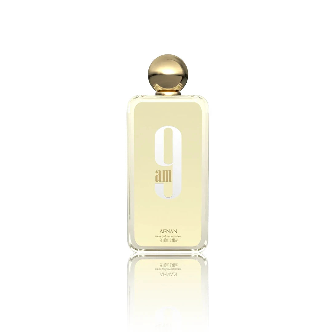 Afnan 9 AM Eau de Parfum Flakon auf weißem Hintergrund