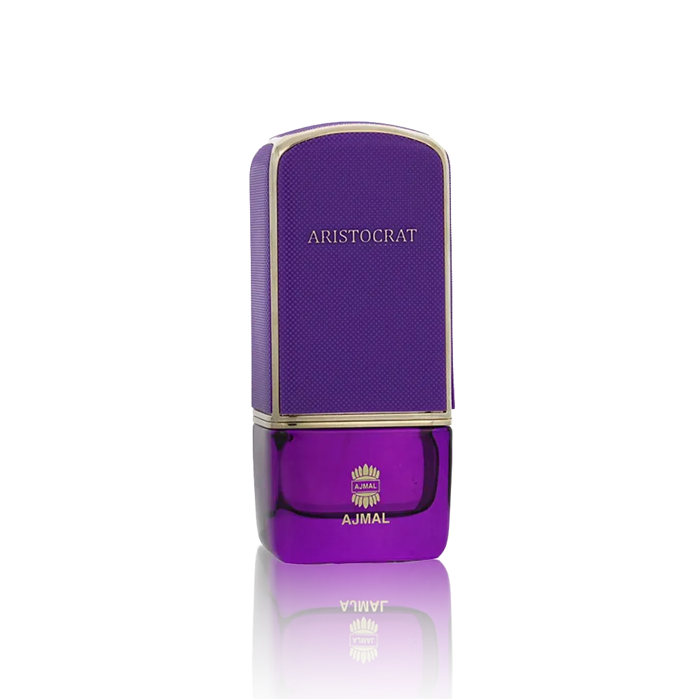 Ajmal Aristocrat Her Eau de Parfum 75 ml – violetter Flakon auf transparentem Hintergrund.