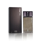 Ajmal Kuro Him Eau de Parfum 90 ml Flakon mit Verpackung auf weißem Hintergrund.