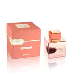 Al Haramain L’Aventure Rose Eau de Parfum Flakon mit Verpackung Frontansicht auf weißem Hintergrund.