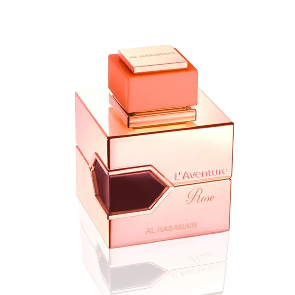 Al Haramain L’Aventure Rose Eau de Parfum Flakon Frontansicht auf weißem Hintergrund.