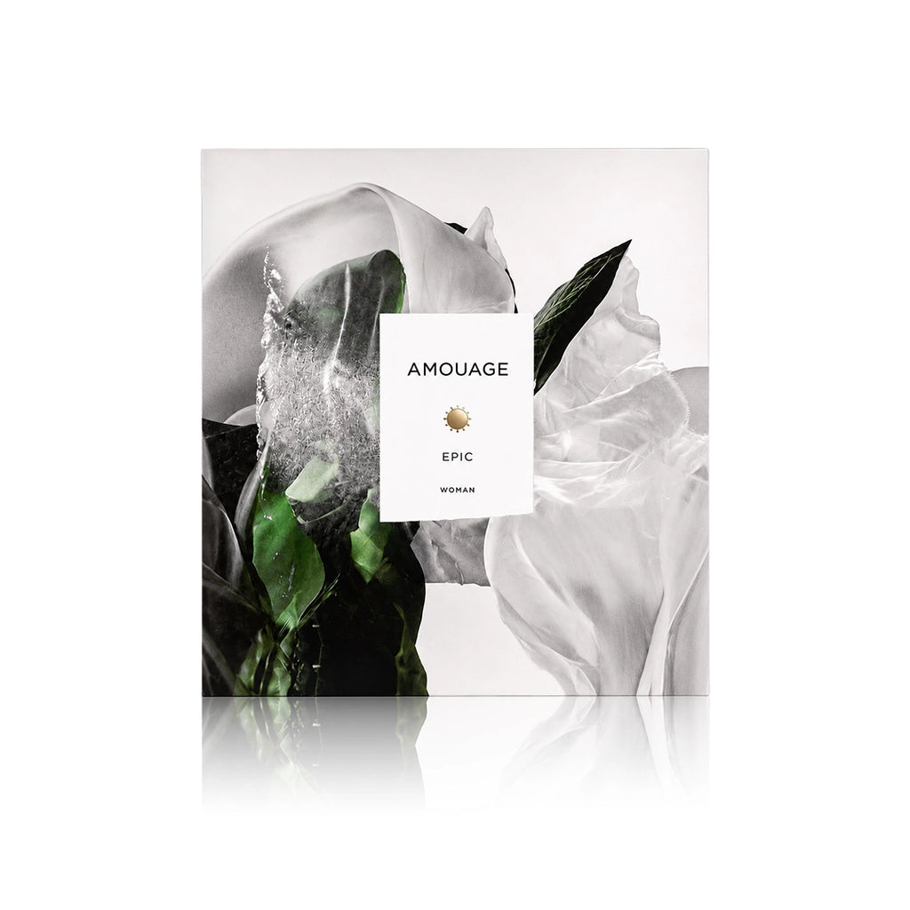 Amouage Epic Eau de Parfum 100 ml mit Originalverpackung auf weißem Hintergrund