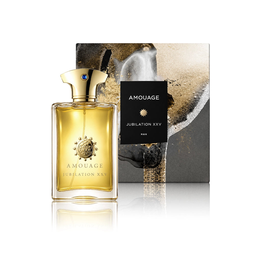 Amouage Jubilation Man 25 Eau de Parfum 100 ml Flakon mit Originalverpackung auf weißem Hintergrund