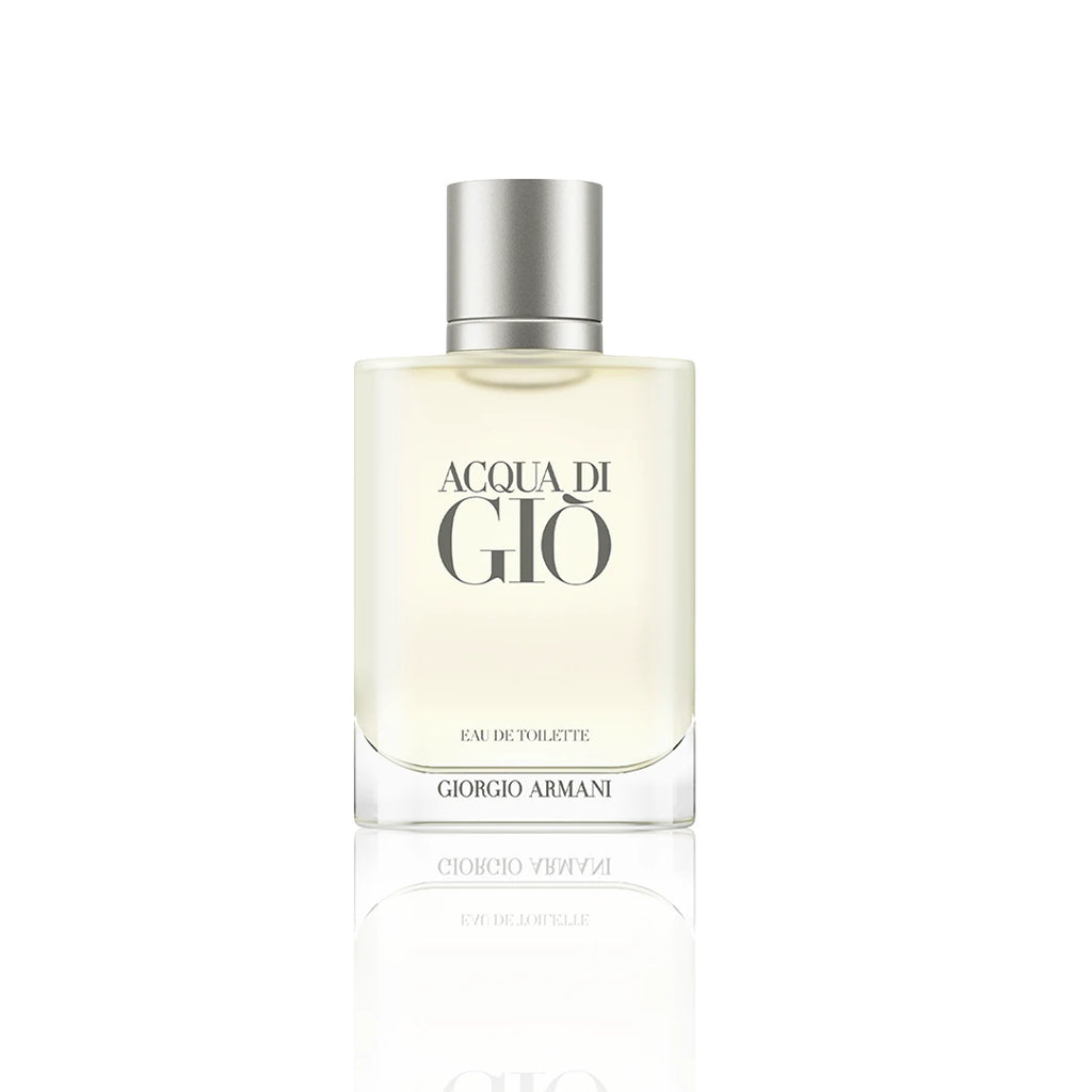 Armani Acqua di Giò Eau de Toilette 100 ml mit Verpackung auf weißem Hintergrund.