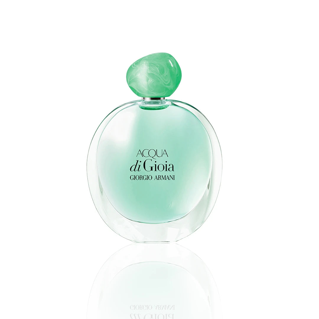 Armani Acqua di Gioia Eau de Parfum 100 ml Flakon auf weißem Hintergrund.