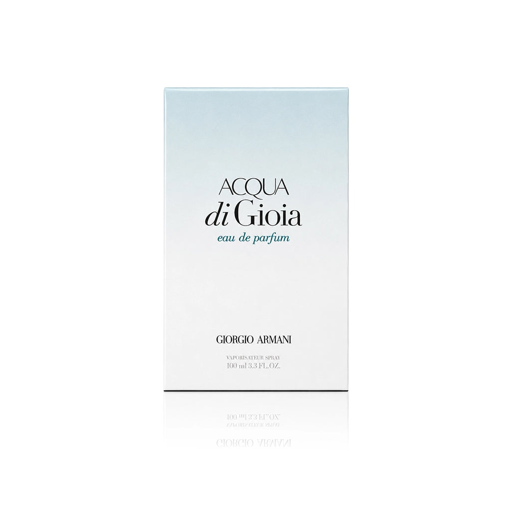 Armani Acqua di Gioia Eau de Parfum 100 ml Originalverpackung auf weißem Hintergrund
