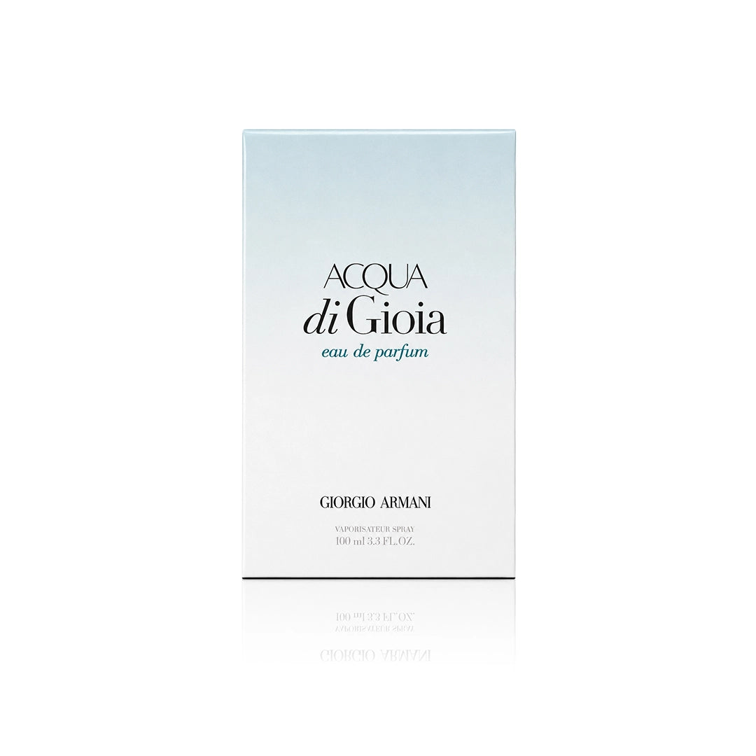 Armani Acqua di Gioia Eau de Parfum 100 ml Originalverpackung auf weißem Hintergrund