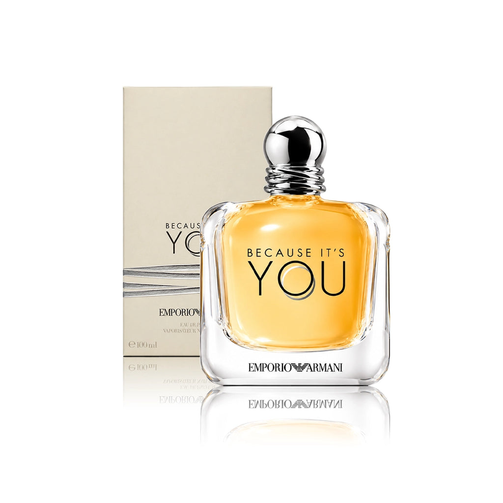Armani Because It’s You Eau de Parfum 100 ml Flakon mit Originalverpackung auf weißem Hintergrund