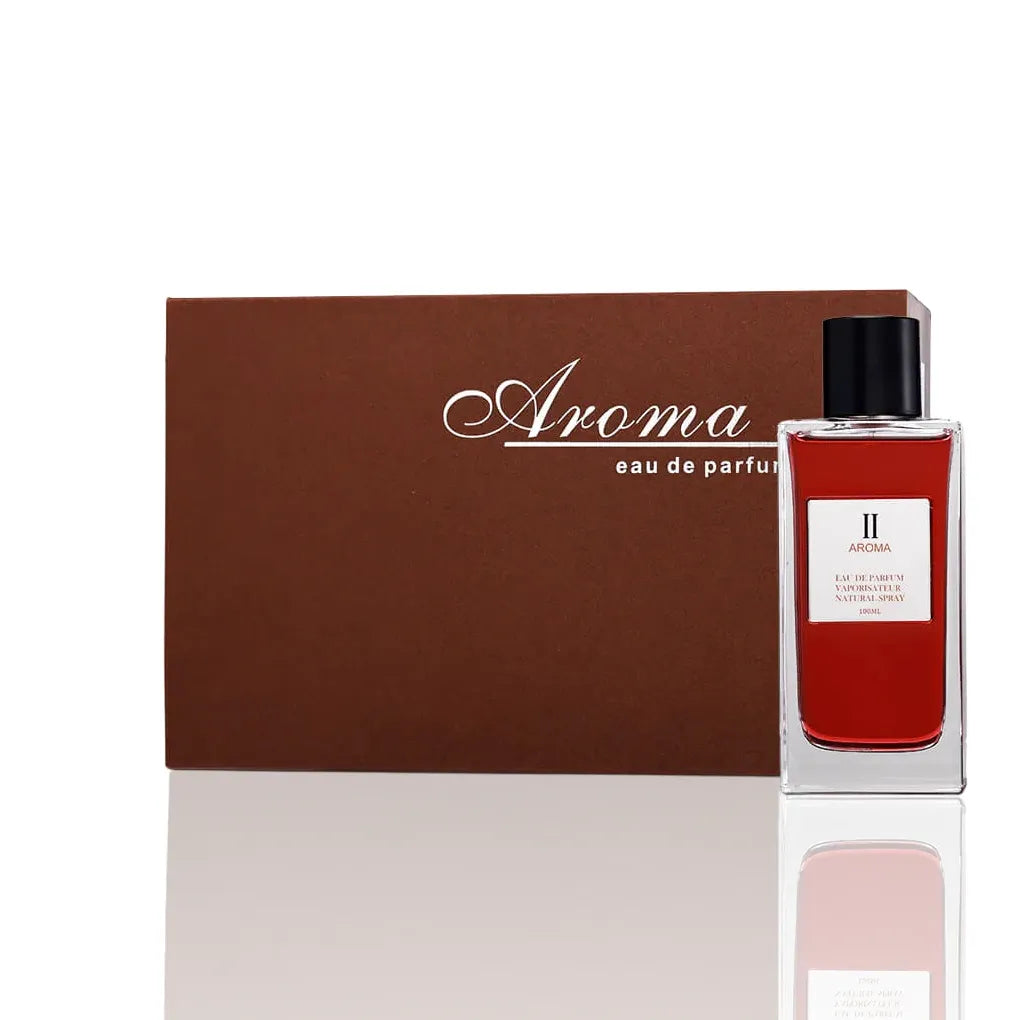 Aurora Scents Aroma II Eau de Parfum 100 ml mit Verpackung auf weißem Hintergrund.