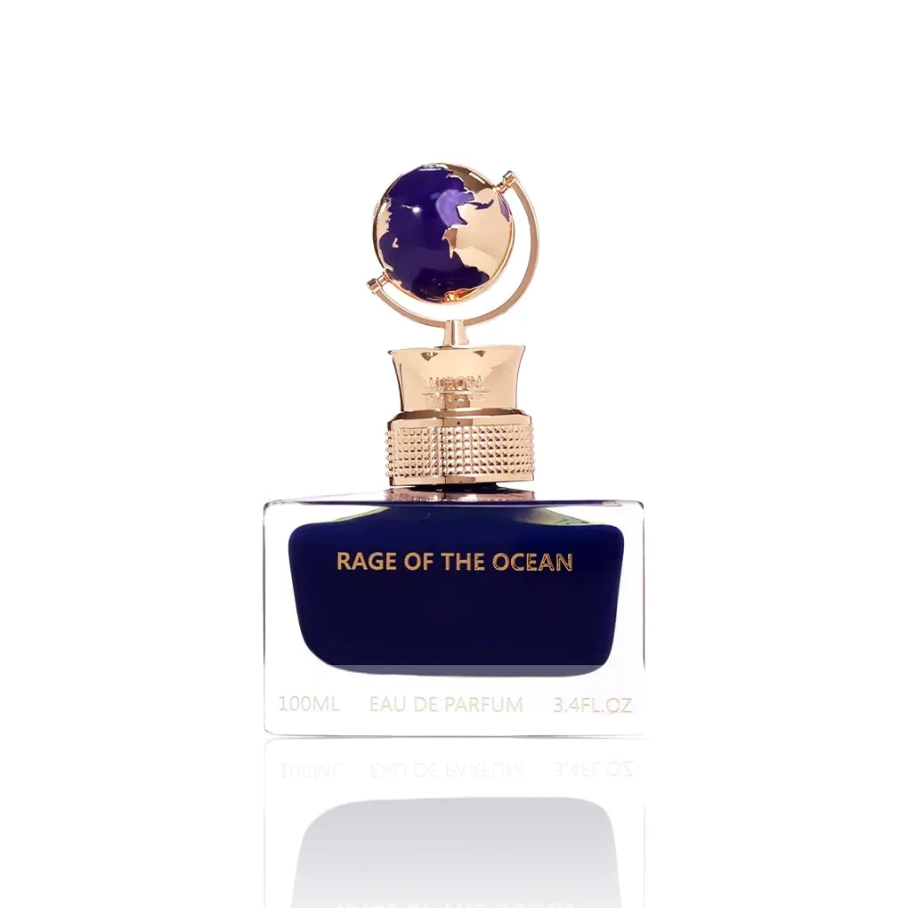 Aurora Scents Rage Of The Ocean Eau de Parfum 100 ml Flakon auf weißem Hintergrund.