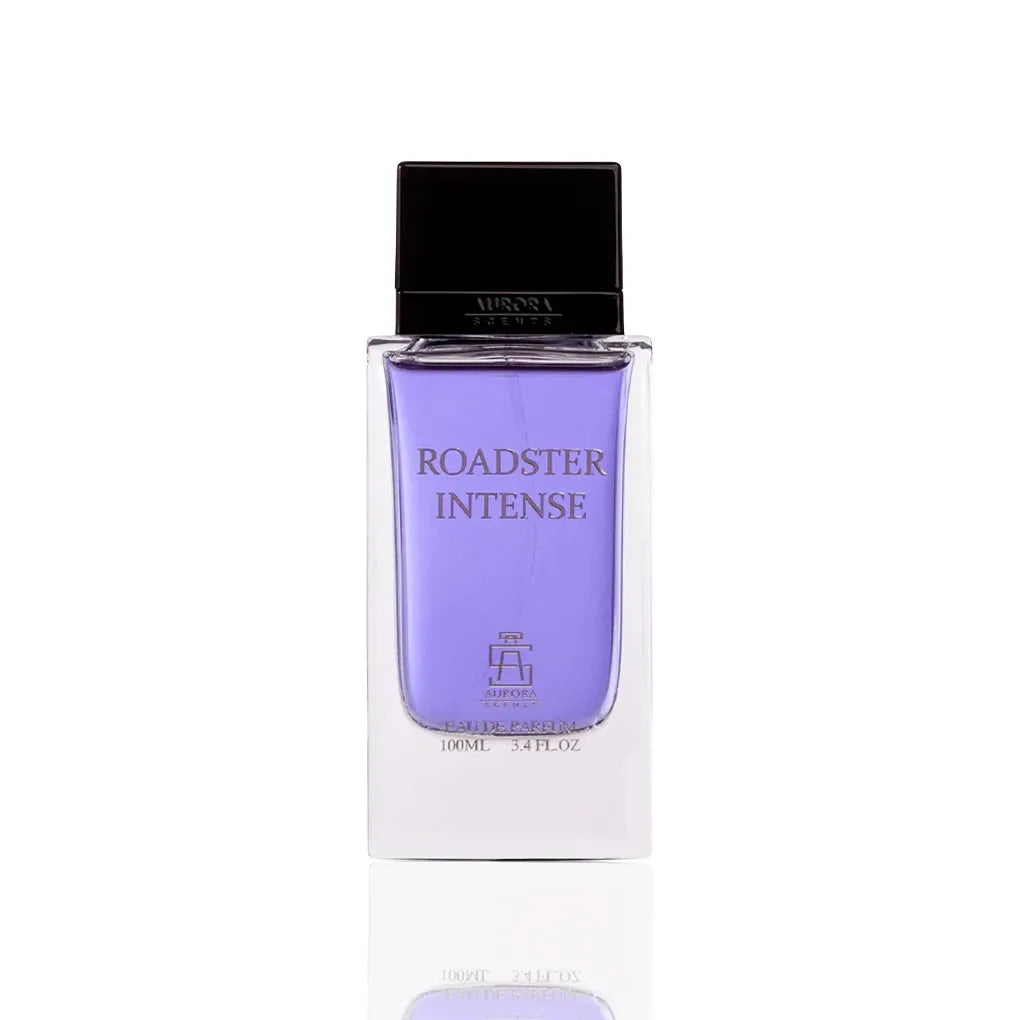 Aurora Scents Roadster Intense Eau de Parfum 100 ml Flakon auf weißem Hintergrund.