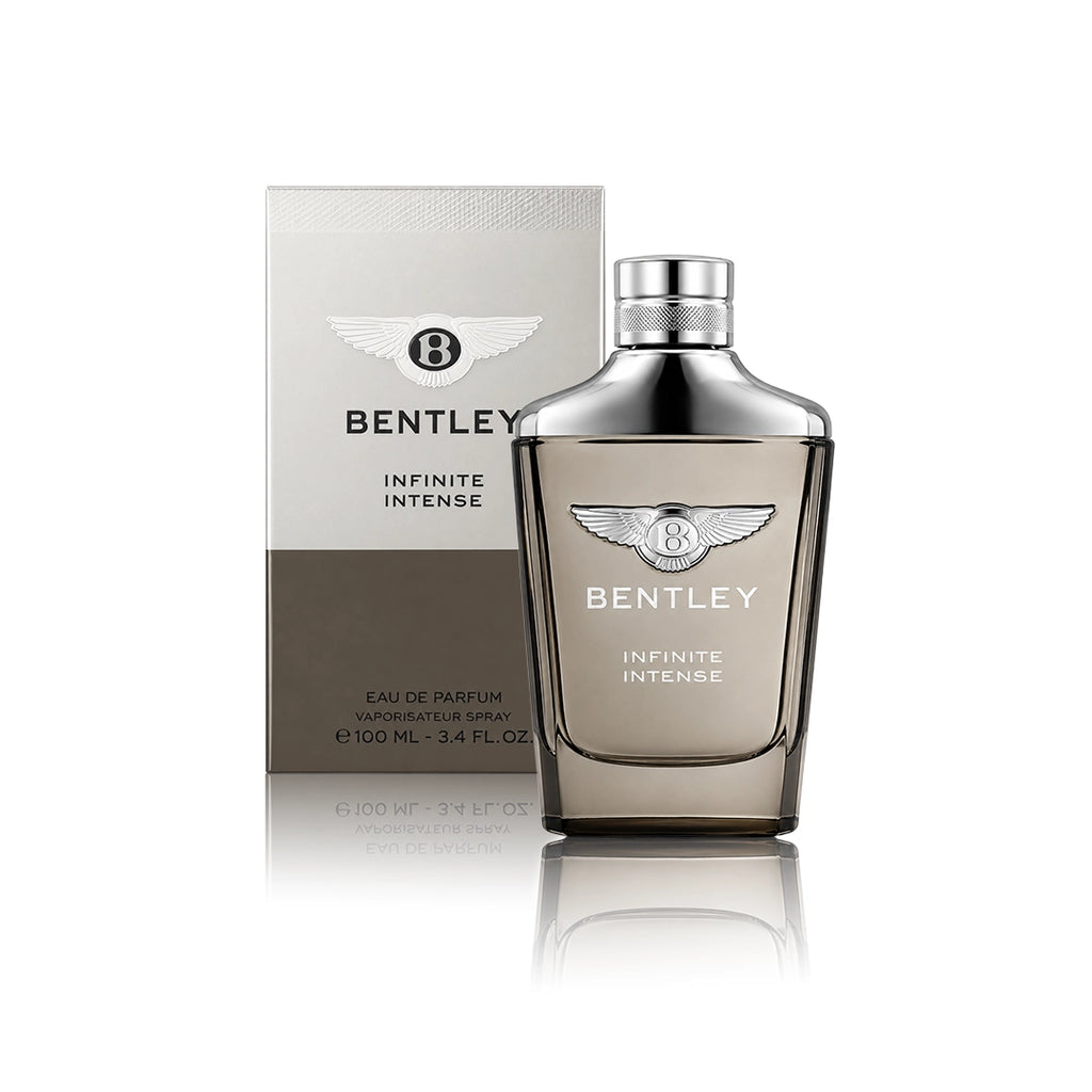 Bentley Infinite Intense Eau de Parfum 100 ml Flakon mit Originalverpackung auf weißem Hintergrund