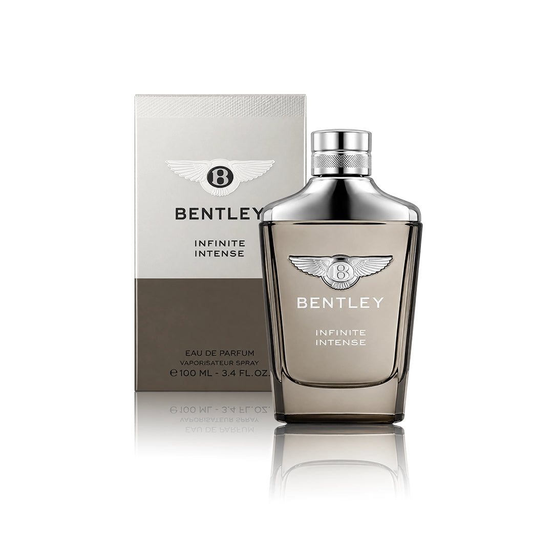 Bentley Infinite Intense Eau de Parfum 100 ml Flakon mit Originalverpackung auf weißem Hintergrund