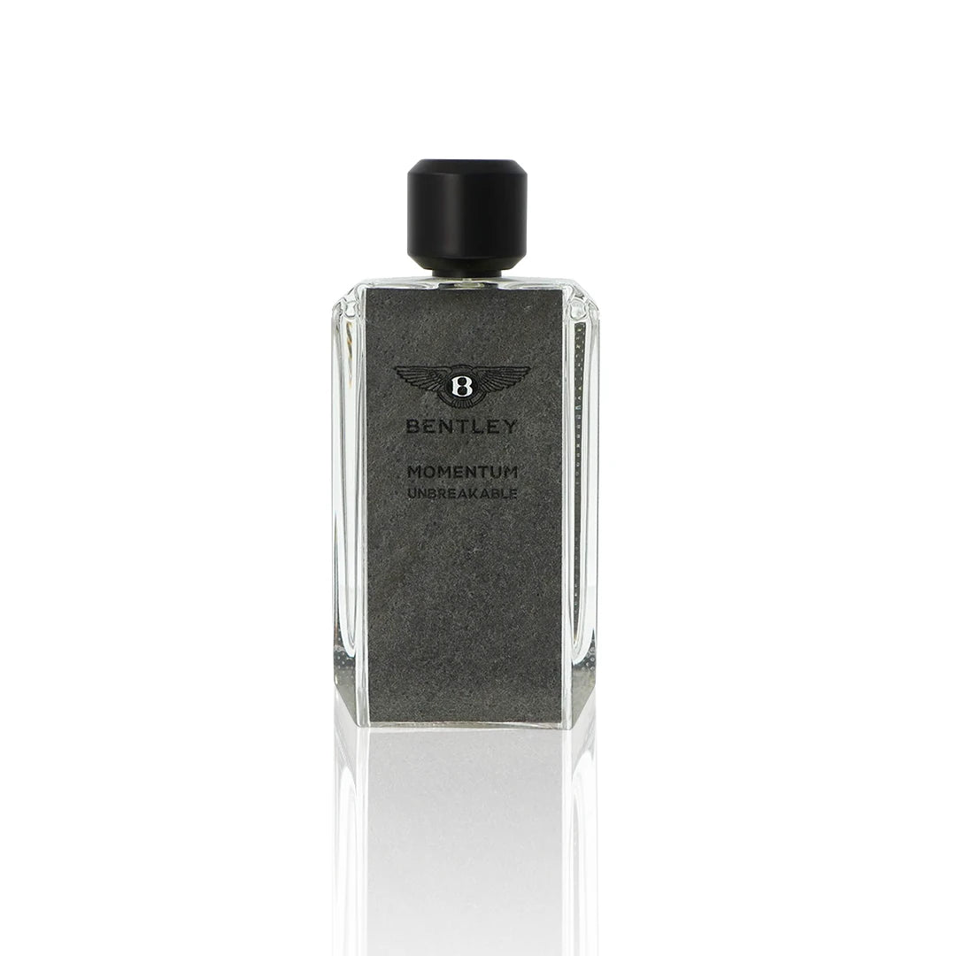 Bentley Momentum Unbreakable Eau de Toilette 100 ml Flakon auf weißem Hintergrund.
