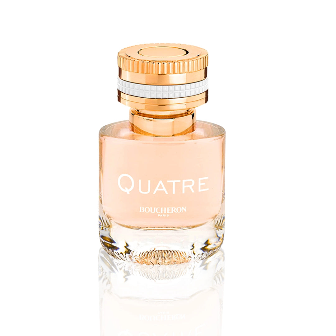 Boucheron Quatre Eau de Parfum 50 ml Flakon auf weißem Hintergrund
