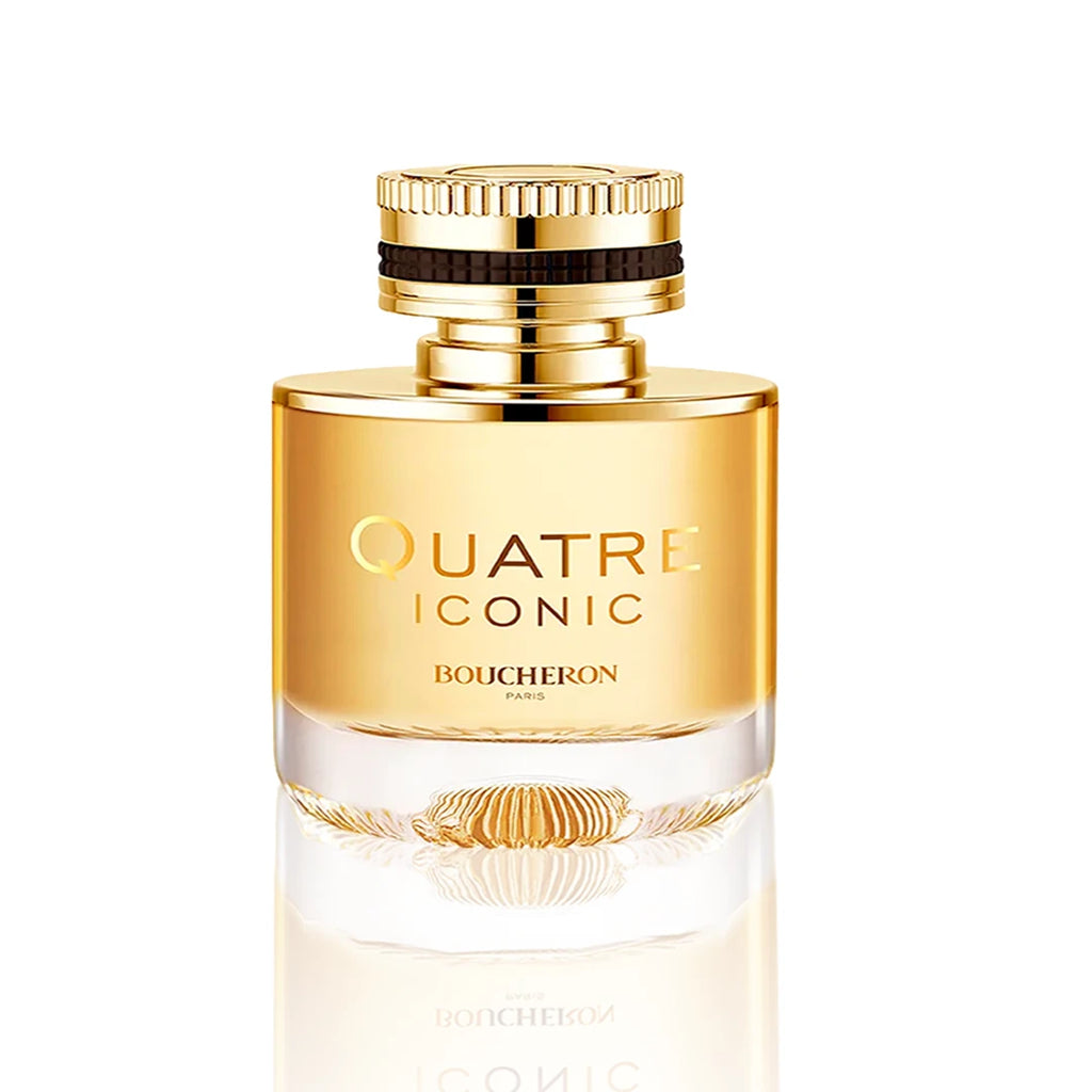 Boucheron Quatre Iconic Eau de Parfum 100 ml  Flakon auf weißem Hintergrund.