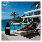 Brecourt Mauvais Garçon Eau de Parfum in einer luxuriösen Poolvilla mit Meerblick und exklusivem Sommerambiente.
