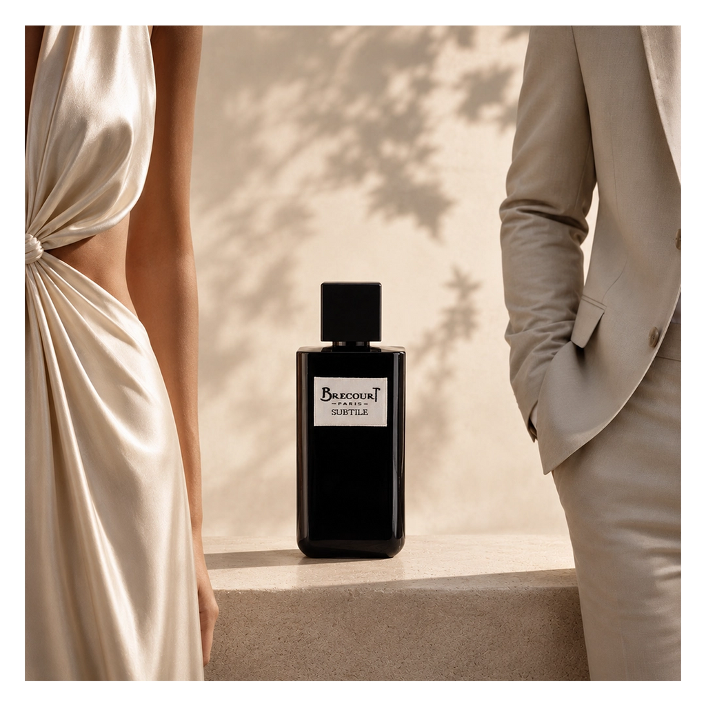 Brecourt Subtile Eau de Parfum in einer eleganten Lifestyle-Szene mit stilvoll gekleidetem Paar und luxuriösem Ambiente.