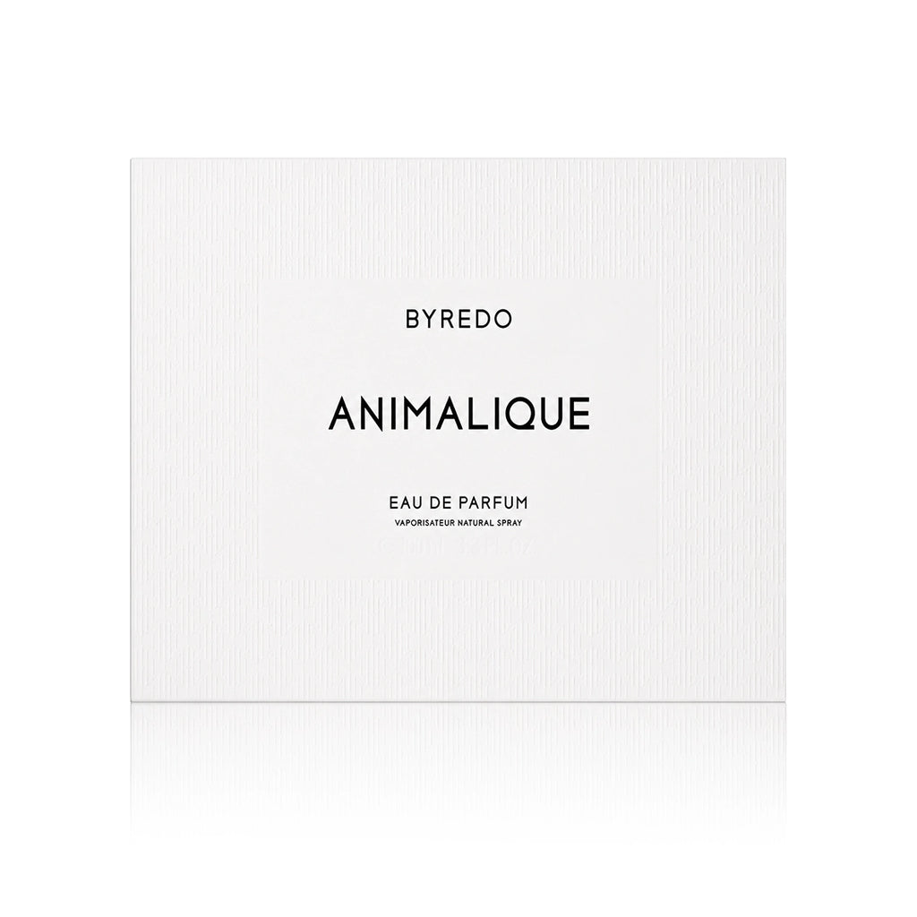 Byredo Animalique Eau de Parfum 100 ml mit Originalverpackung auf weißem Hintergrund