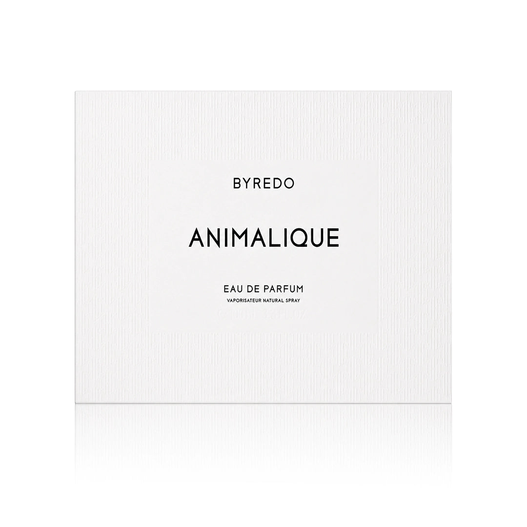 Byredo Animalique Eau de Parfum 100 ml mit Originalverpackung auf weißem Hintergrund