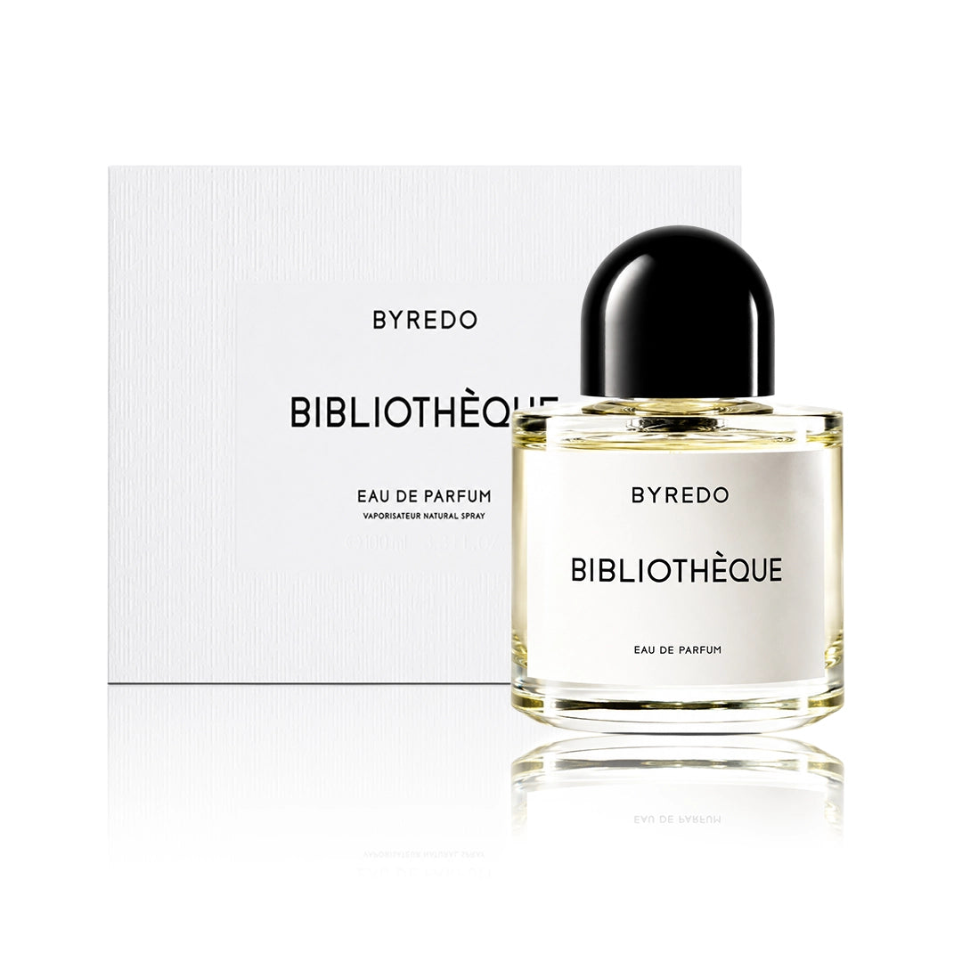 Byredo Bibliothèque Eau de Parfum 100 ml Flakon mit Originalverpackung auf weißem Hintergrund