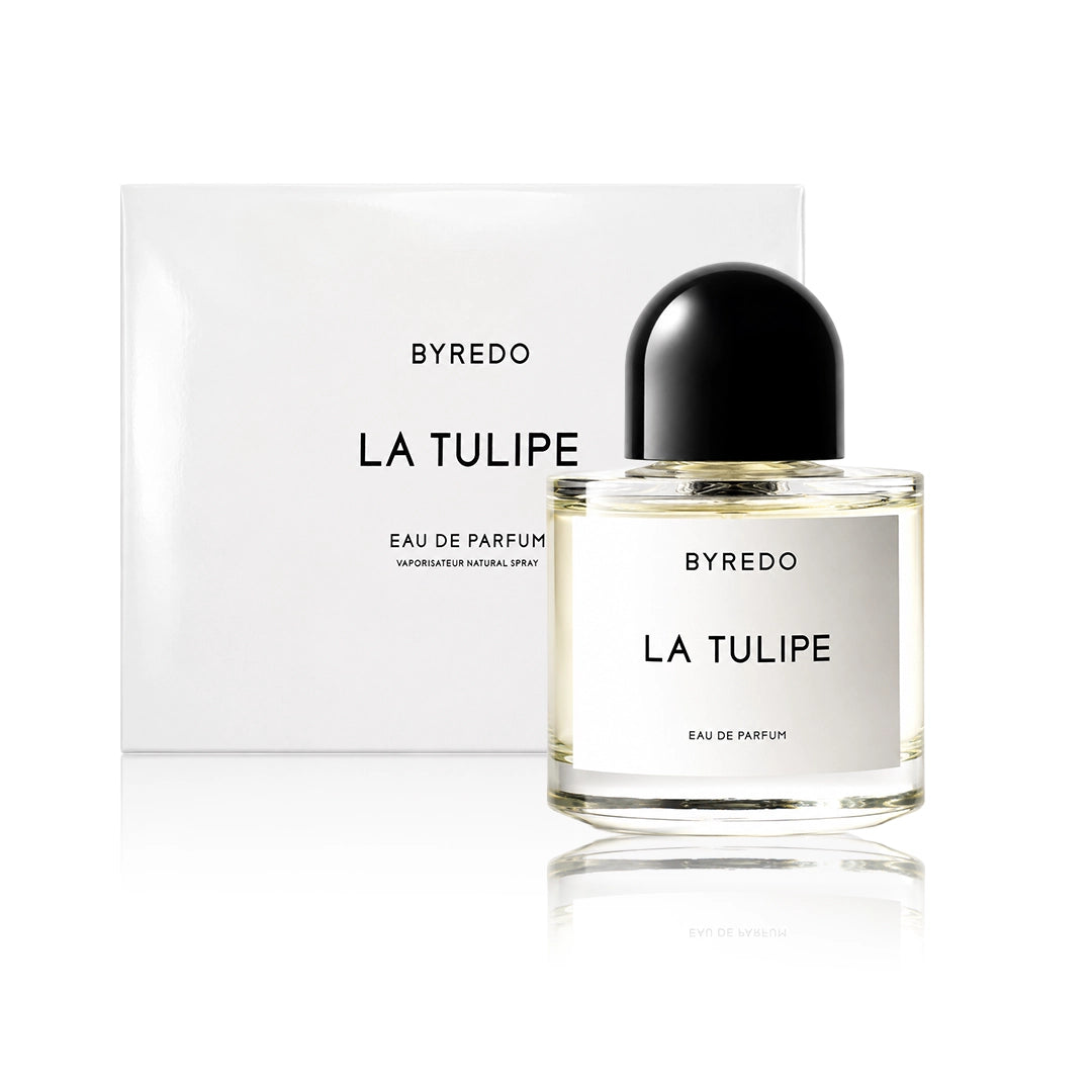 Byredo La Tulipe Eau de Parfum 100 ml Flakon mit Originalverpackung auf weißem Hintergrund