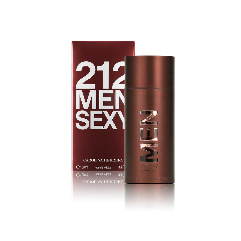 Carolina Herrera 212 Sexy Men Eau de Toilette 100 ml Flakon mit Originalverpackung auf weißem Hintergrund