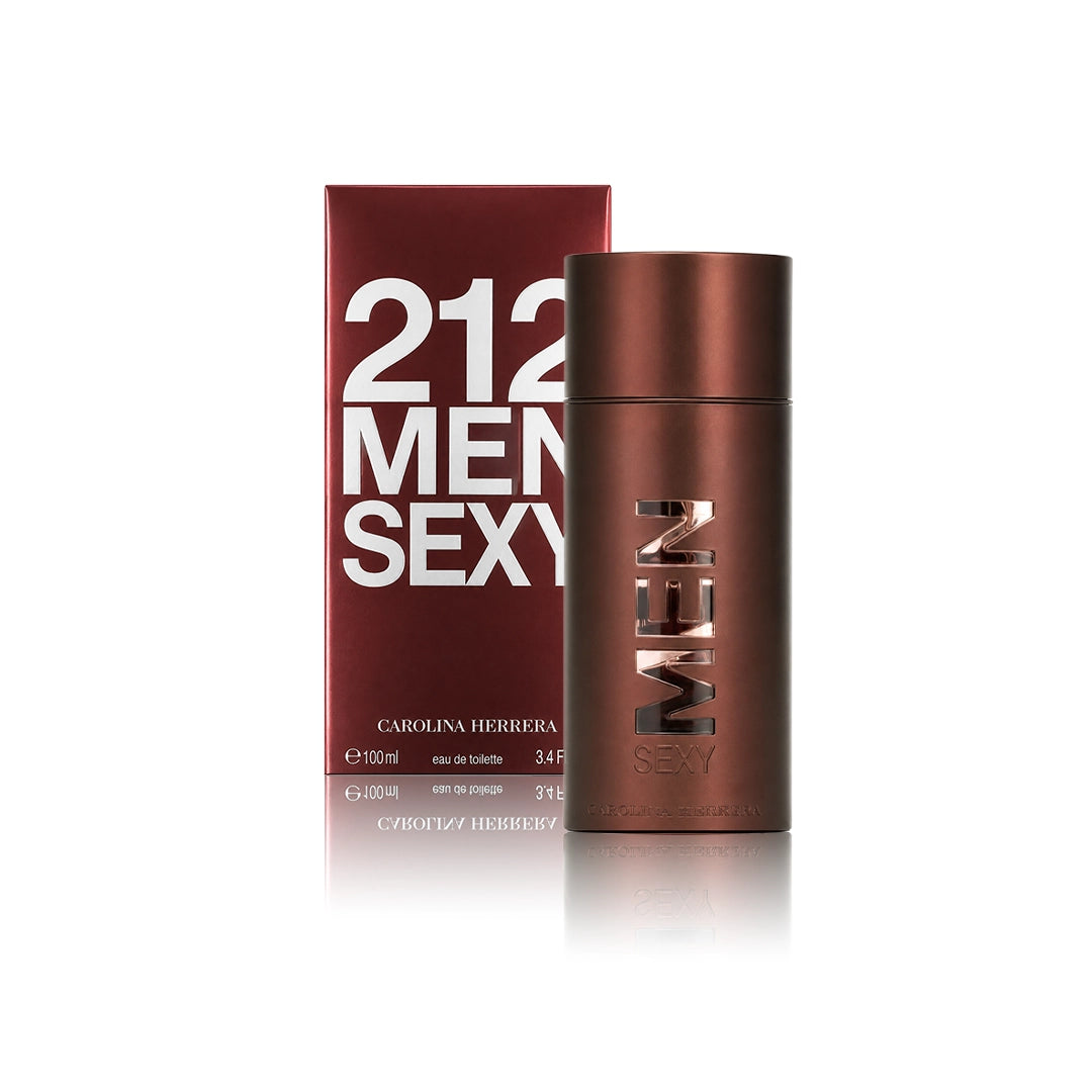 Carolina Herrera 212 Sexy Men Eau de Toilette 100 ml Flakon mit Originalverpackung auf weißem Hintergrund