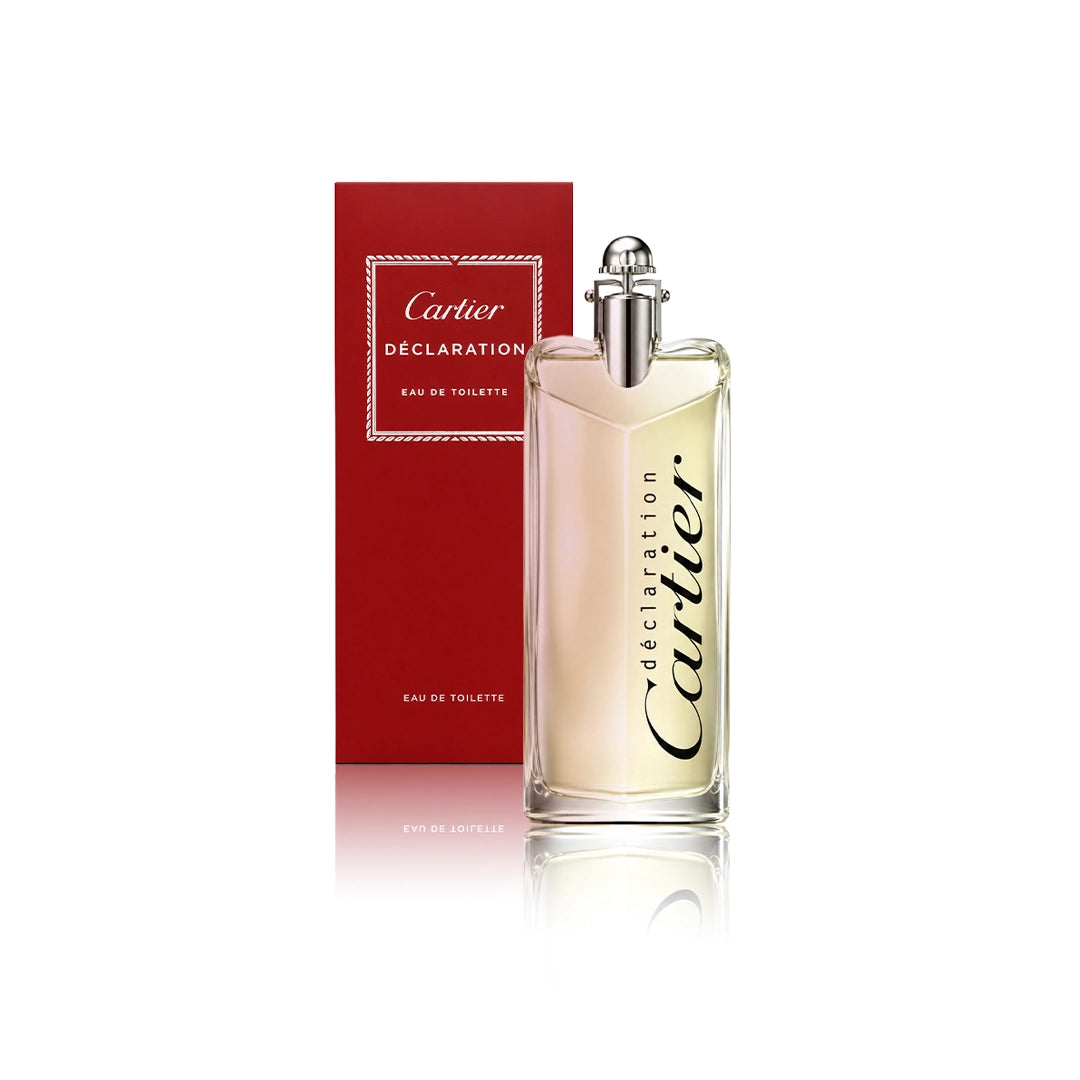 Cartier Déclaration Eau de Toilette 100 ml Flakon mit Originalverpackung auf weißem Hintergrund