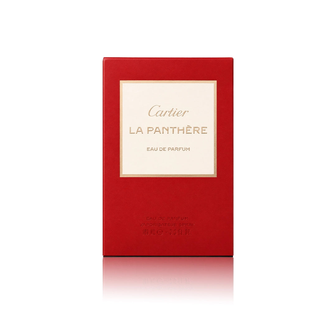 Cartier La Panthère Eau de Parfum 100 ml mit Originalverpackung auf weißem Hintergrund