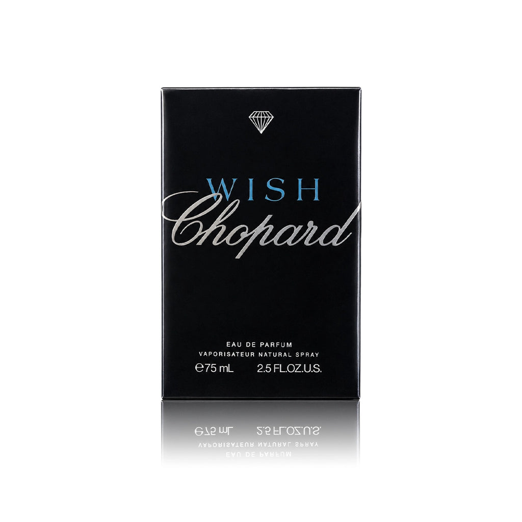 Chopard Wish Eau de Parfum 75 ml mit Originalverpackung auf weißem Hintergrund