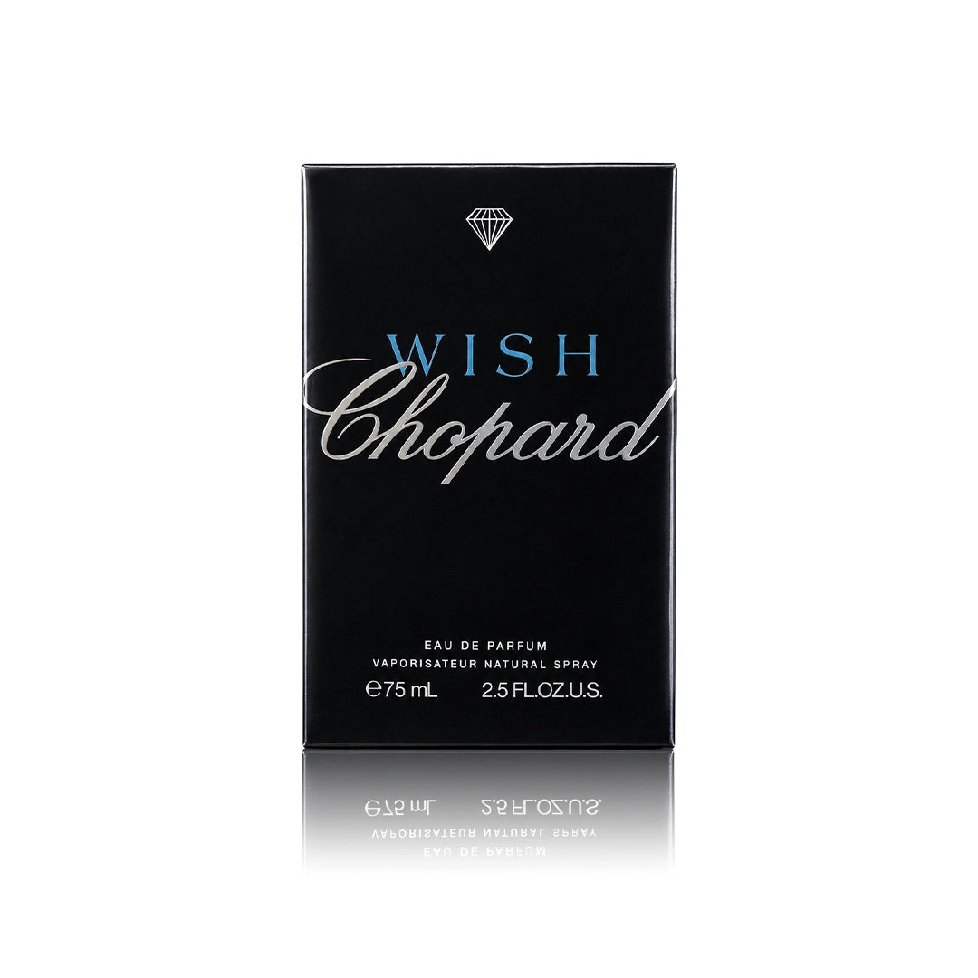 Chopard Wish Eau de Parfum 75 ml mit Originalverpackung auf weißem Hintergrund