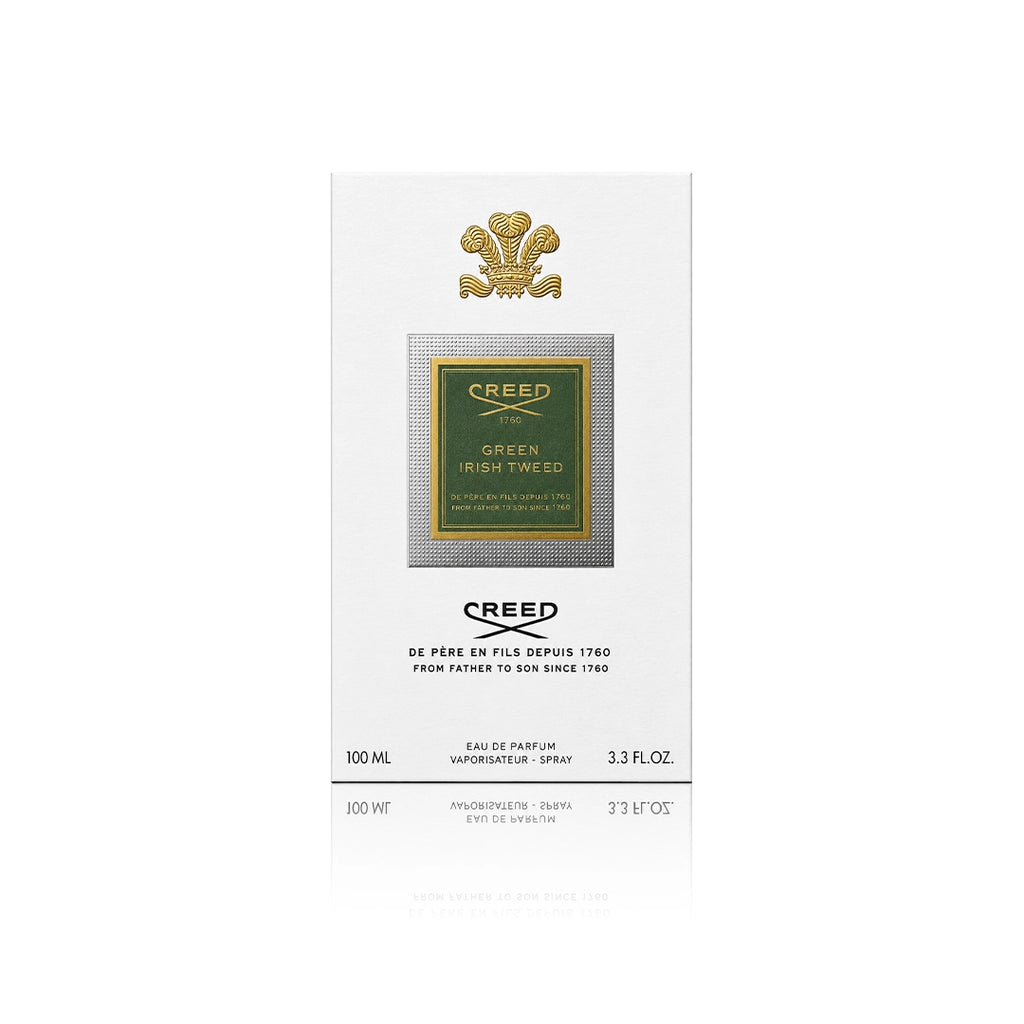 Creed Green Irish Tweed Eau de Parfum Spray 100 ml mit Originalverpackung auf weißem Hintergrund