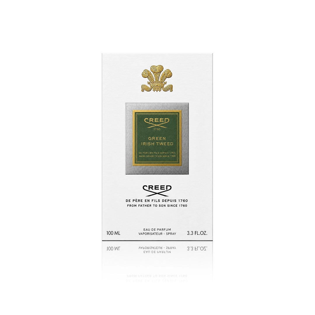 Creed Green Irish Tweed Eau de Parfum Spray 100 ml mit Originalverpackung auf weißem Hintergrund