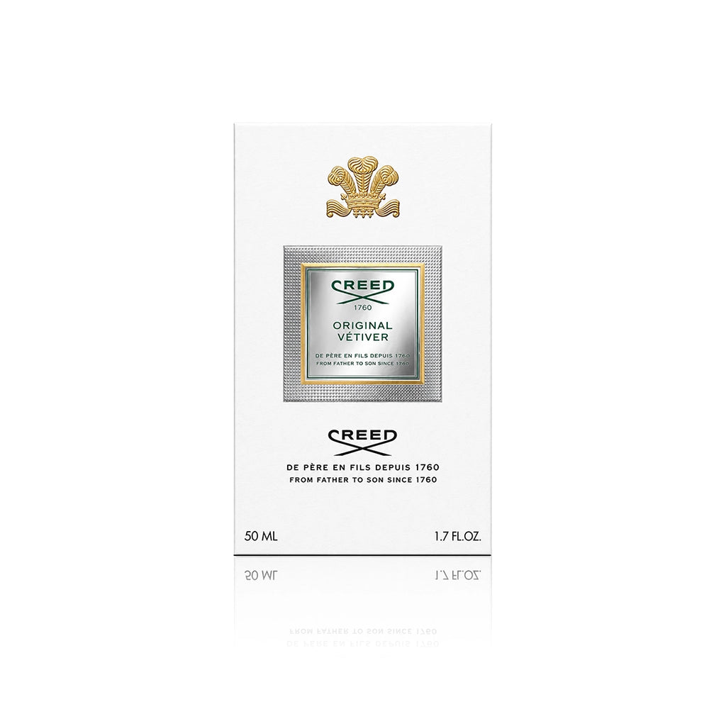 Creed Original Vetiver Eau de Parfum Spray 50 ml mit Originalverpackung auf weißem Hintergrund