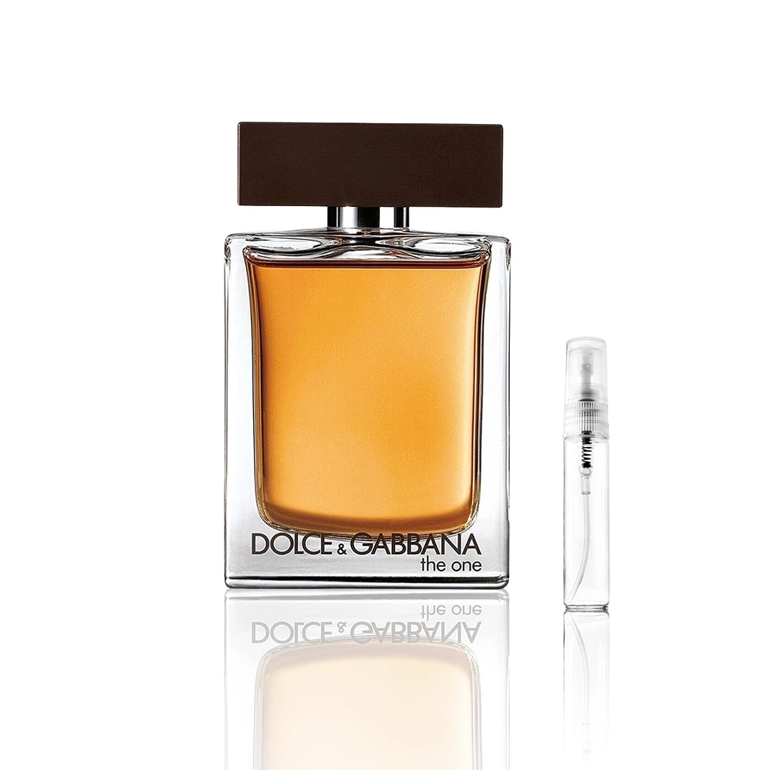 Dolce & Gabbana The One Eau de Toilette Duftprobe Flakon auf weißem Hintergrund mit Duftprobe als Kleinflacon