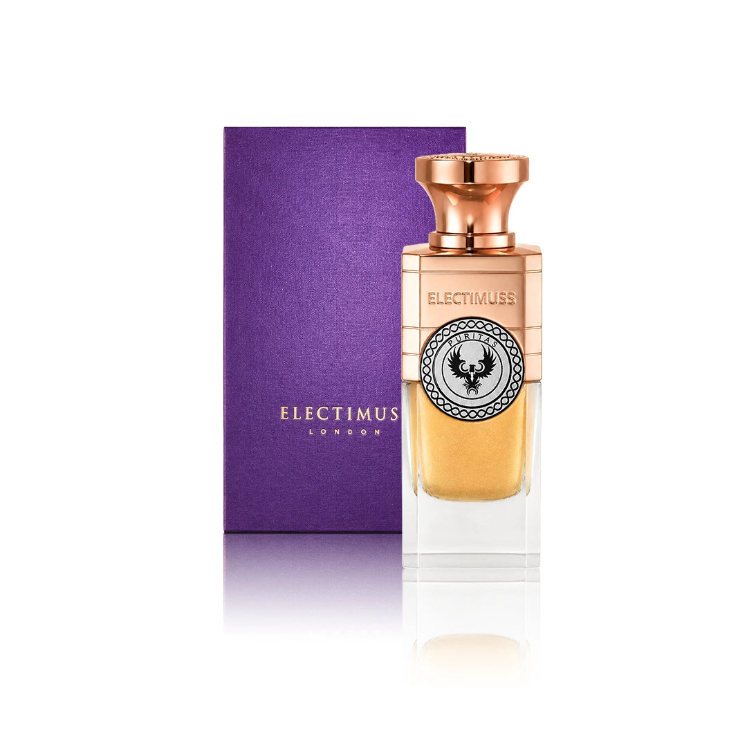 Electimuss Puritas Pure Parfum 100 ml Flakon mit Originalverpackung auf weißem Hintergrund
