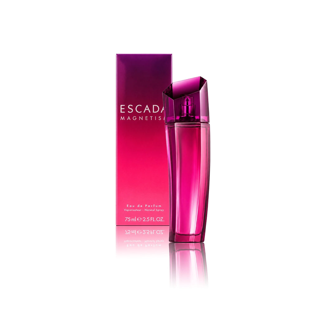 Escada Magnetism Eau de Parfum 75 ml Flakon mit Originalverpackung auf weißem Hintergrund