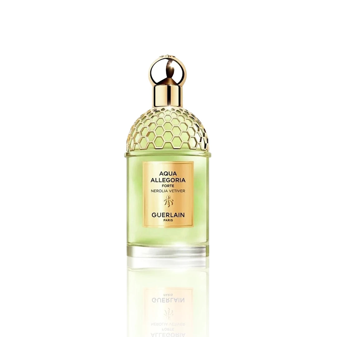 Guerlain Aqua Allegoria Nerolia Vetiver Forte Eau de Parfum 125 ml Flakon auf weißem Hintergrund