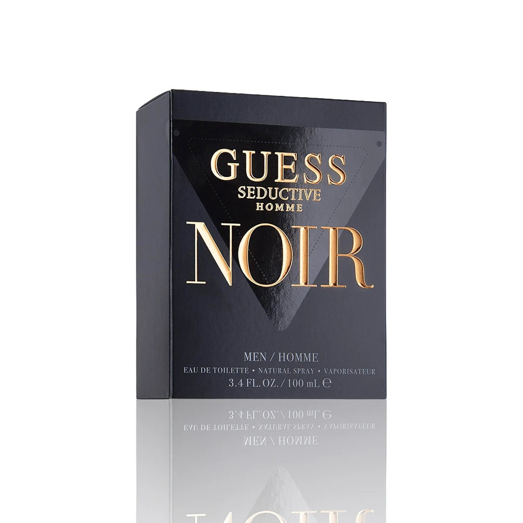 Guess Seductive Homme Noir Eau de Toilette 100 ml Flakon mit Originalverpackung auf weißem Hintergrund nur Verpackung ohne Flasche