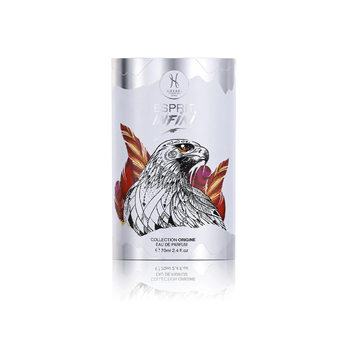 Hayari Esprit Infini Eau de Parfum 70 ml mit Originalverpackung auf weißem Hintergrund