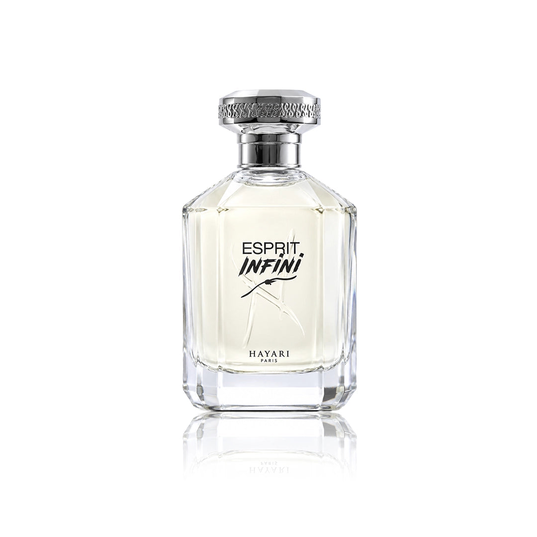 Hayari Esprit Infini Eau de Parfum 70 ml Flakon auf weißem Hintergrund