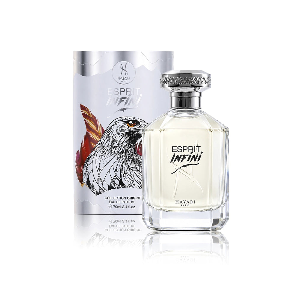 Hayari Esprit Infini Eau de Parfum 70 ml Flakon mit Originalverpackung auf weißem Hintergrund
