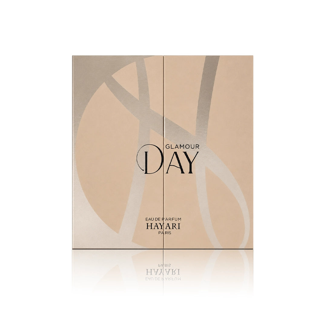 Hayari Glamour Day Eau de Parfum 100 ml mit Originalverpackung auf weißem Hintergrund