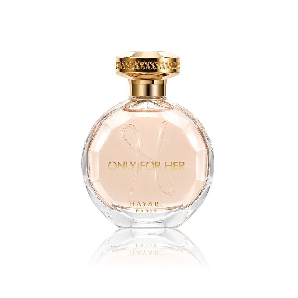 Hayari Only For Her Eau de Parfum 100 ml Flakon auf weißem Hintergrund