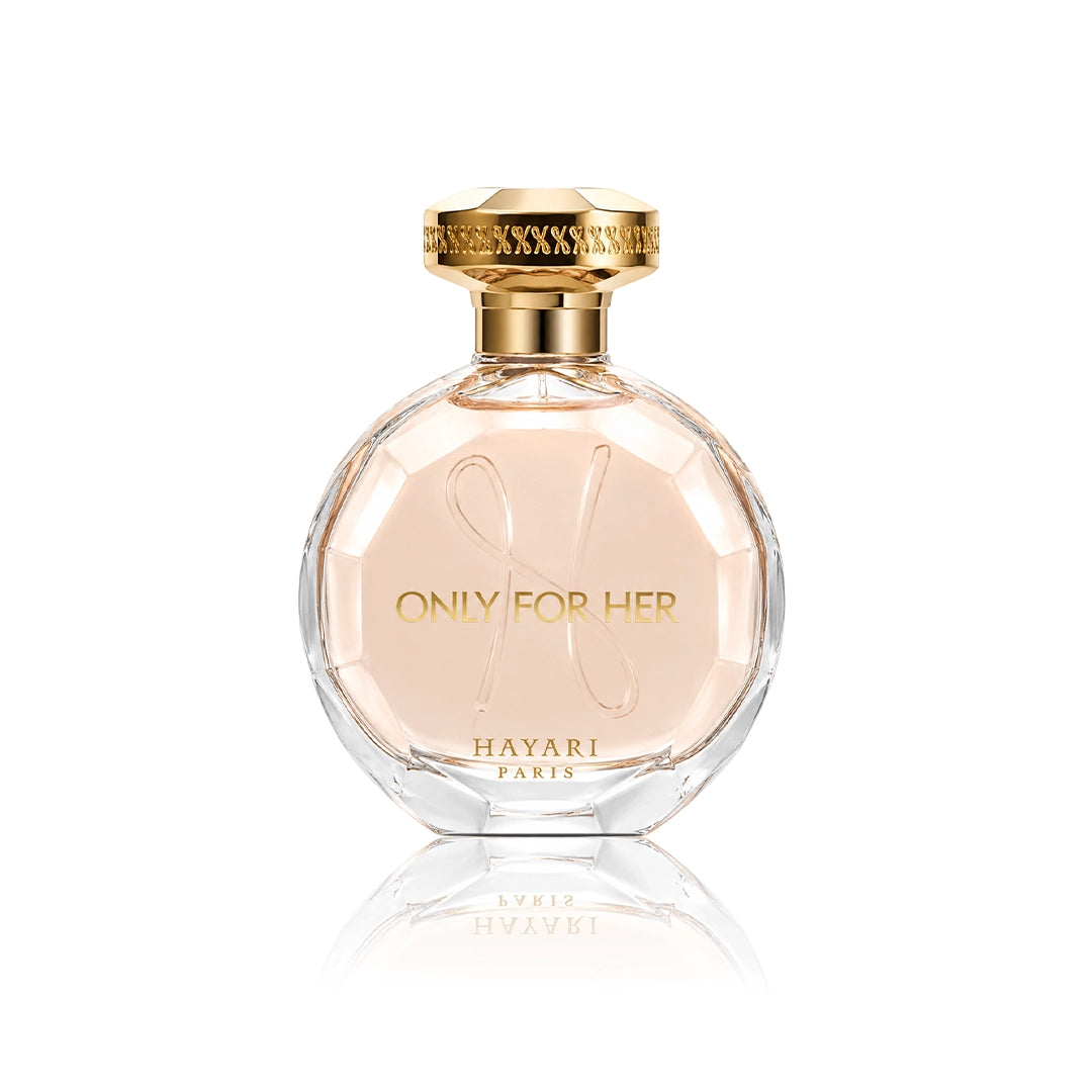 Hayari Only For Her Eau de Parfum 100 ml Flakon auf weißem Hintergrund