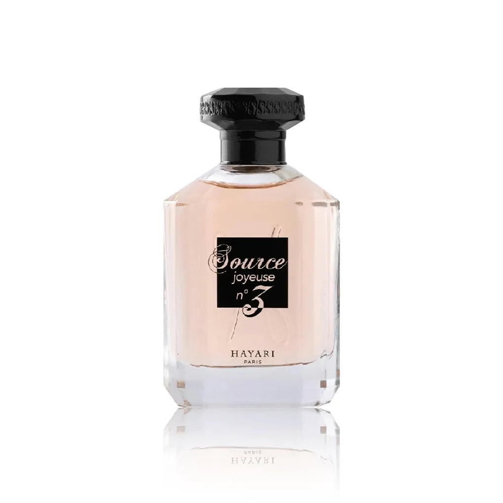 Hayari Source Joyeuse N°3 Eau de Parfum 70 ml Flakon auf weißem Hintergrund