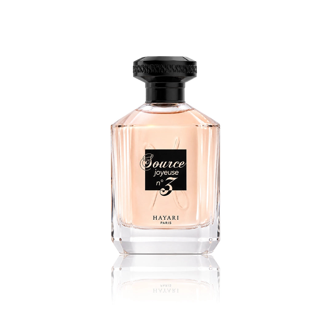 Hayari Source Joyeuse N°3 Eau de Parfum 70 ml Flakon auf weißem Hintergrund