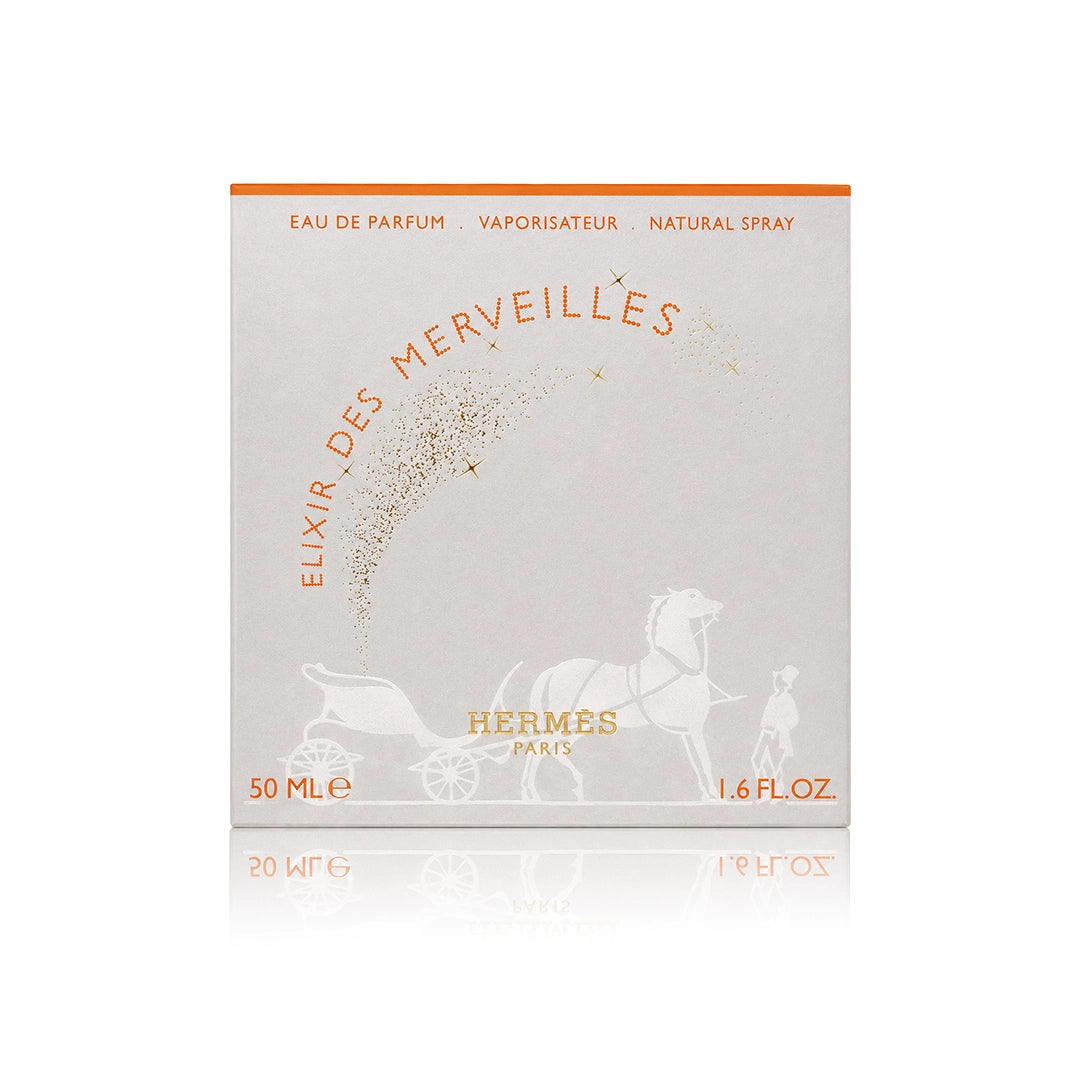 Hermès Elixir des Merveilles Eau de Parfum 50 ml Originalverpackung auf weißem Hintergrund
