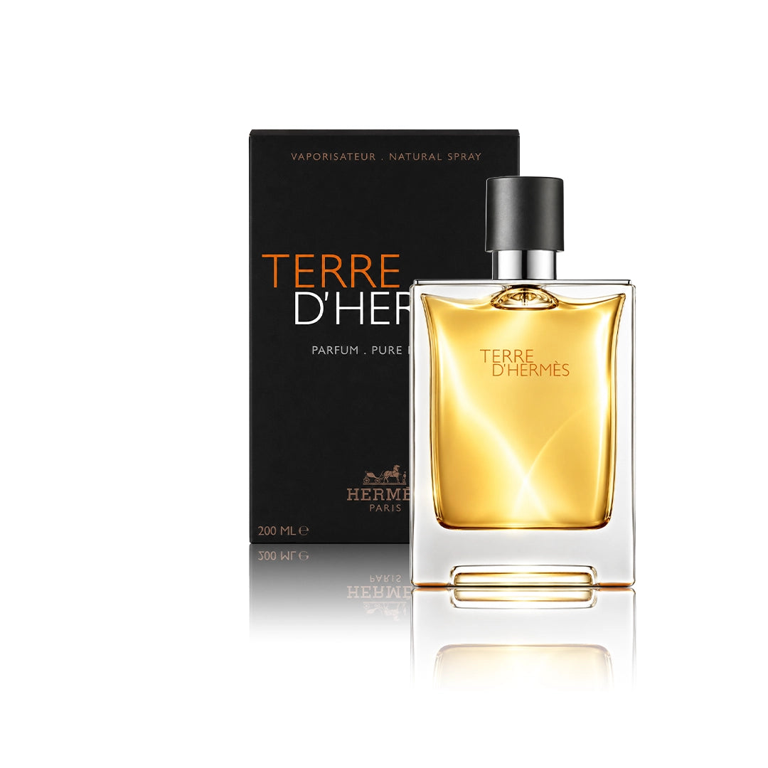 Hermès Terre d’Hermès Eau de Parfum 200 ml Flakon mit Originalverpackung auf weißem Hintergrund
